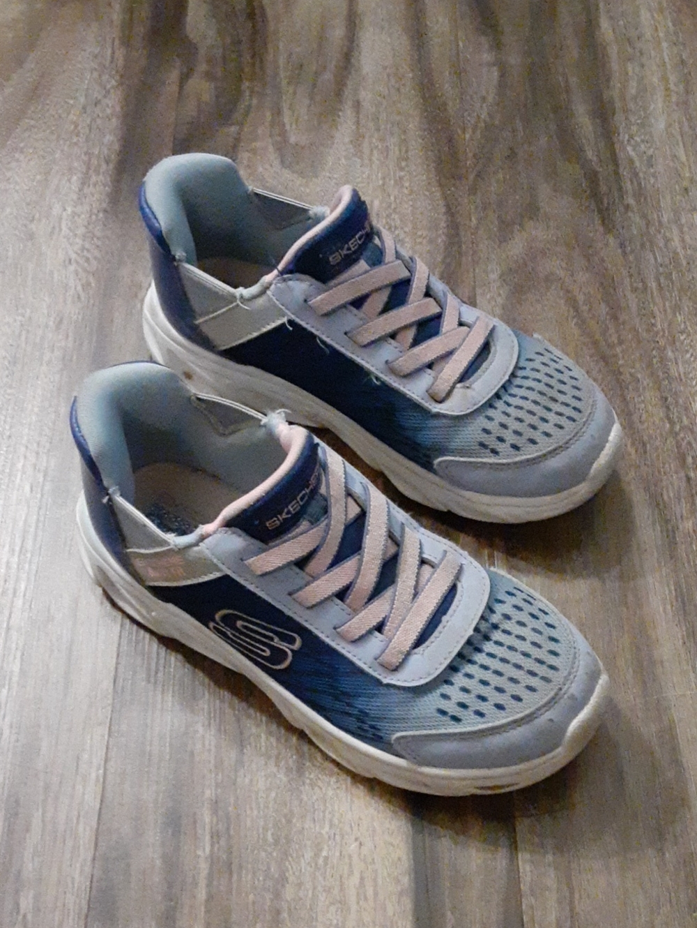 FREE WITH BUNDLE! - Skechers Girls Blue and Light Pink Slip-On Lace Sneakers